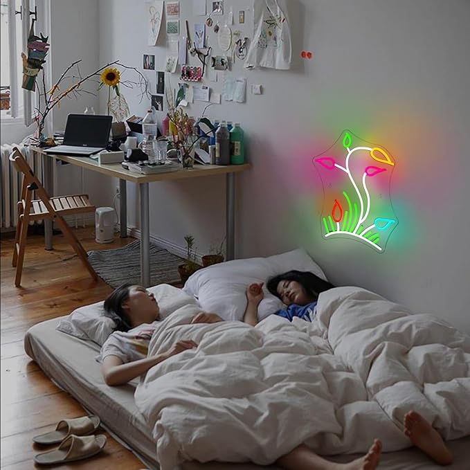 Flower Grasslands Neon Signs Tulips LED Neon Light for Wall Decor Flowers Shaped Light up Sign for Bedroom, Christmas Gift, Shop, Teen Room, lorists,Dormitory-VerdiqueGarden