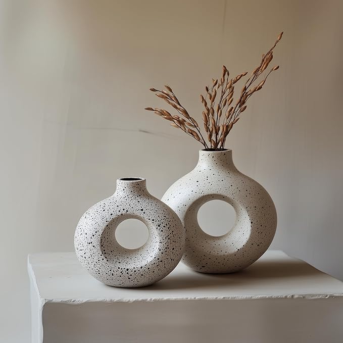 NOBULA Ceramic Bagel Vases C6 – Thoughtful for Mom – Elegant Set of 2 for Living Room, Bedroom or Table – Modern Home Decor She’ll Love – Perfect for Flowers & Plants-VerdiqueGarden