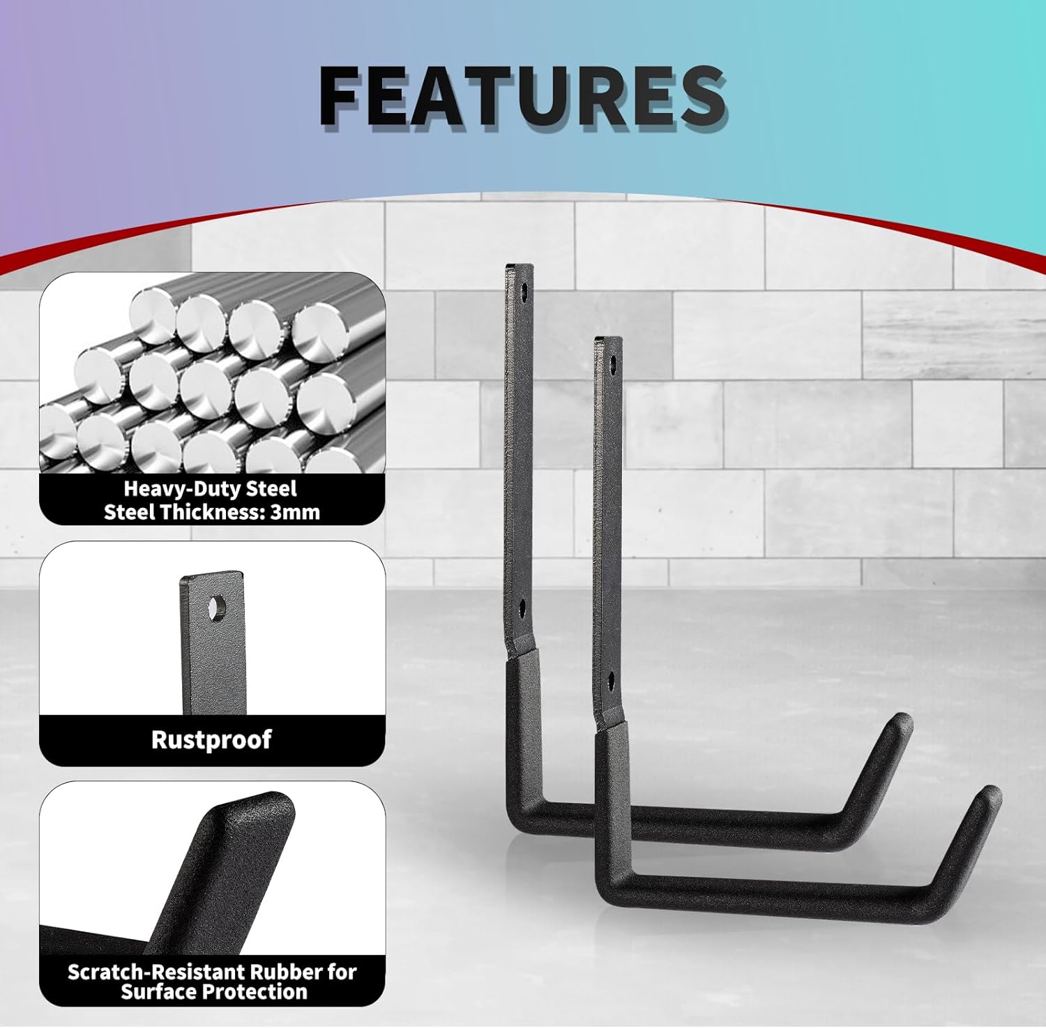 Heavy Duty Steel Hooks - Wall Mount Utility Hooks for Garage & Garden, Hose Hanger & U Hooks (4, Large)-VerdiqueGarden