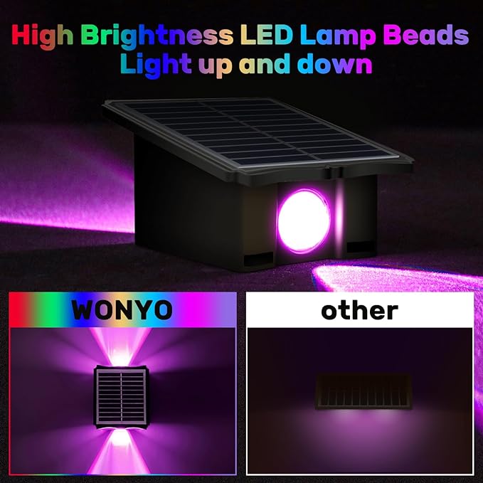 2LEDs Multi-Color Solar Wall Lights, Up and Down Lighting Solar Outdoor Light Waterproof IP65, Solar Fence Light for Yard Garden Garage (4 Pack)-VerdiqueGarden