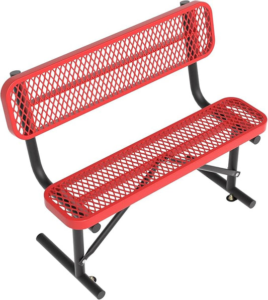 Heavy Duty Park Bench with Back Portable Frame, Outdoor Steel Bench with Backrest, Outdoor Park Bench Expanded Metal Mesh Bench for Lawn, Park, Deck, Garden, Patio, Porch, Black (Red, 4FT)-VerdiqueGarden