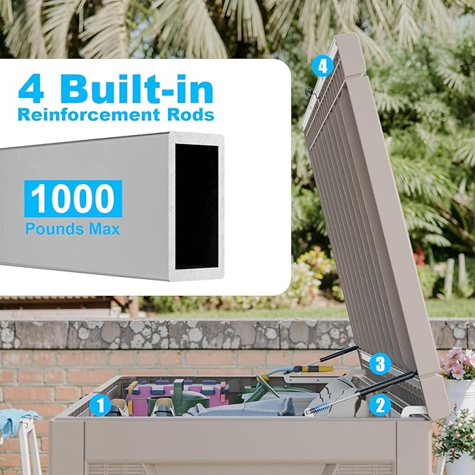 260 Gallon Waterproof Outdoor Storage Box,Large Resin Deck Box,Lockable Outside Storage Box Container for Patio Furniure,Garden,Tools (260 Gallon,Grey)-VerdiqueGarden