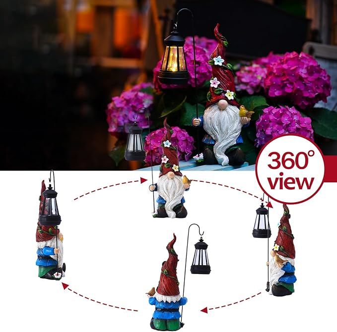 Garden Gnomes Outdoor Statue with Solar Lights,Solar Gnomes Decorations for Yard Outdoor gnome Decorations for Garden, Patio Gnome Gifts for Mom-VerdiqueGarden