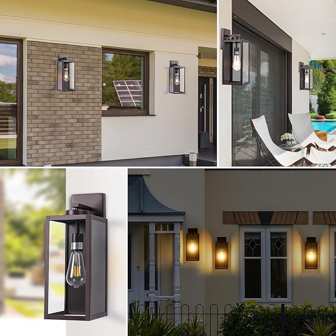 Oil-Rubbed Bronze Outdoor Wall Light Fixture, Large 16" ORB Exterior Wall Lantern, Farmhouse Porch Sconce Lighting, Modern Wall-Mounted Outside Lights for House, Garage, Patio Lamp-VerdiqueGarden