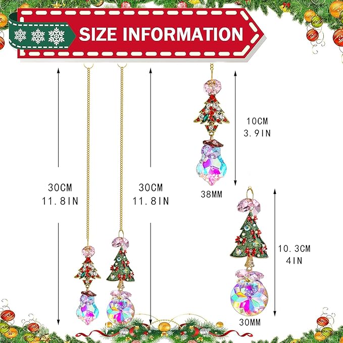 2PCS Rhinestones Christmas Tree Ornaments Suncatcher Prisms Hang for Tree Window Christmas Eve Party-VerdiqueGarden