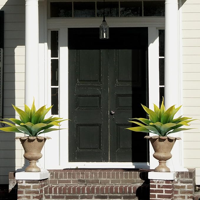 Artificial Agave Plants,Large UV Resistant Fake Agave Planters for Indoor and Outdoor Decorating Tropical Plant Succulents Greenery Indoor Decor (2Pack,22" Yellow)-VerdiqueGarden