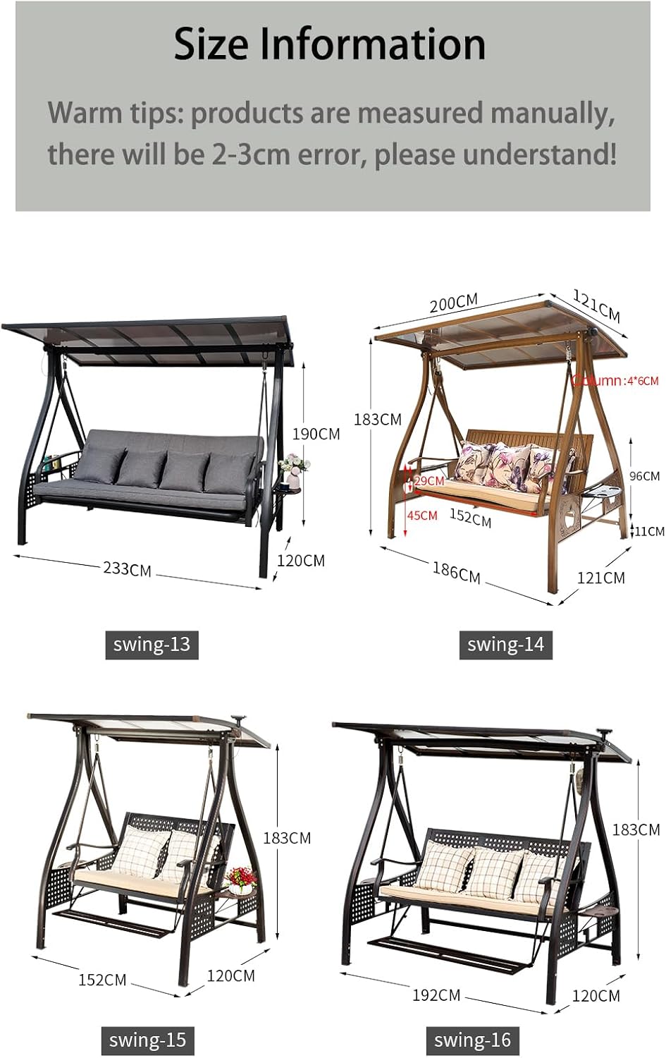 2/3-Seat Outdoor Patio Porch Swing with Adjustable Aluminum Alloy Canopy Solar Patio Swing Chair Bench with Footrest Side Cup Holder for Backyard Lawn (Elite Wood Grain-3 Seat)-VerdiqueGarden