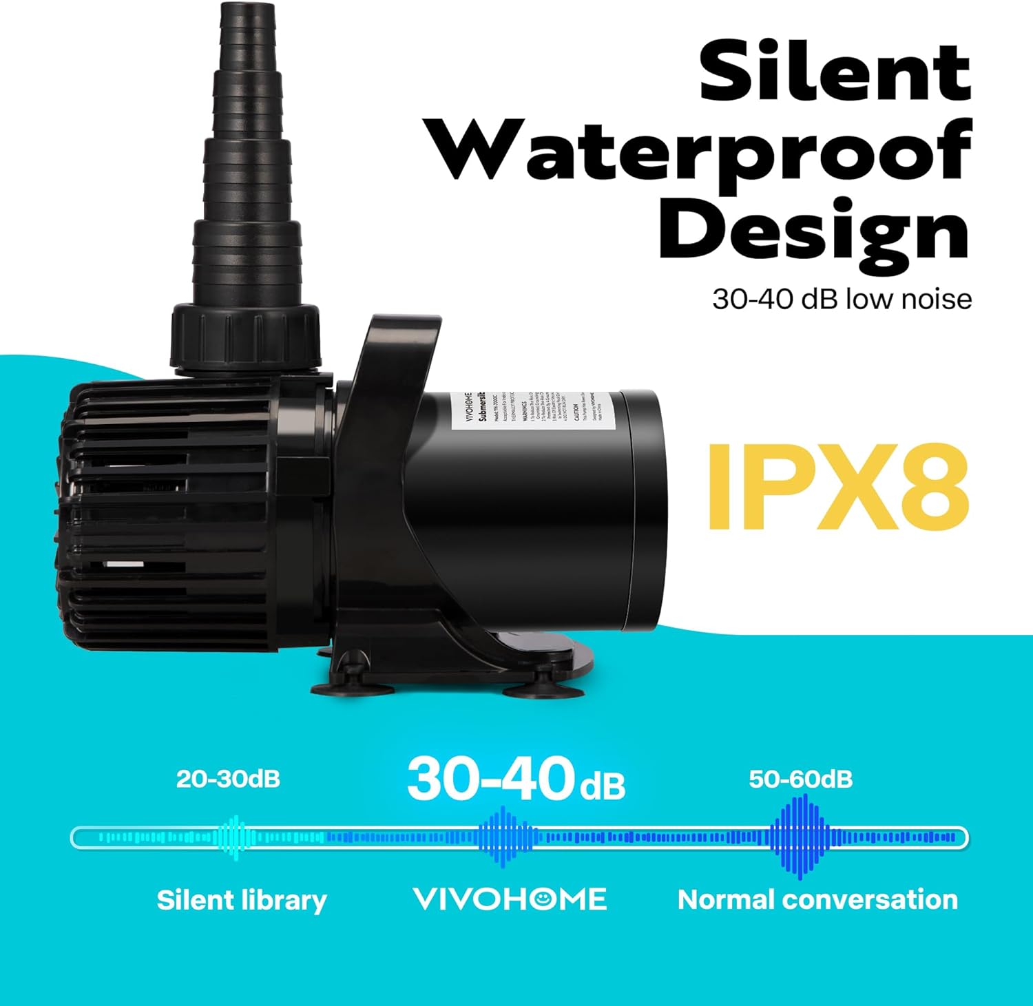 VIVOHOME 120W 2700GPH Submersible Water Pump with 180° Seamless Adjustable Nozzle and Barrier Bag for Koi Pond Waterfall Fountains Fish Tank-VerdiqueGarden