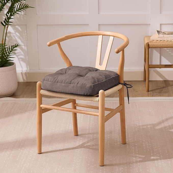 Chair Cushions for Dining Chairs, Dining Chair Cushions, Tufted Indoor Chair Pads with Ties & Non Slip Backing, Seat Cushions for Kitchen Chairs 16.5” x 16.5” x 3.5”, Set of 4, Light Brown-VerdiqueGarden