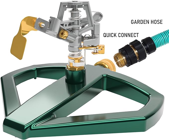 Hourleey Impact Sprinklers for Yard, Heavy Duty 360 Degree Rotating Pulsating Lawn Sprinkler with Metal Base for Garden Large Area, Water Coverage up to 5,800 Sq. Ft-VerdiqueGarden