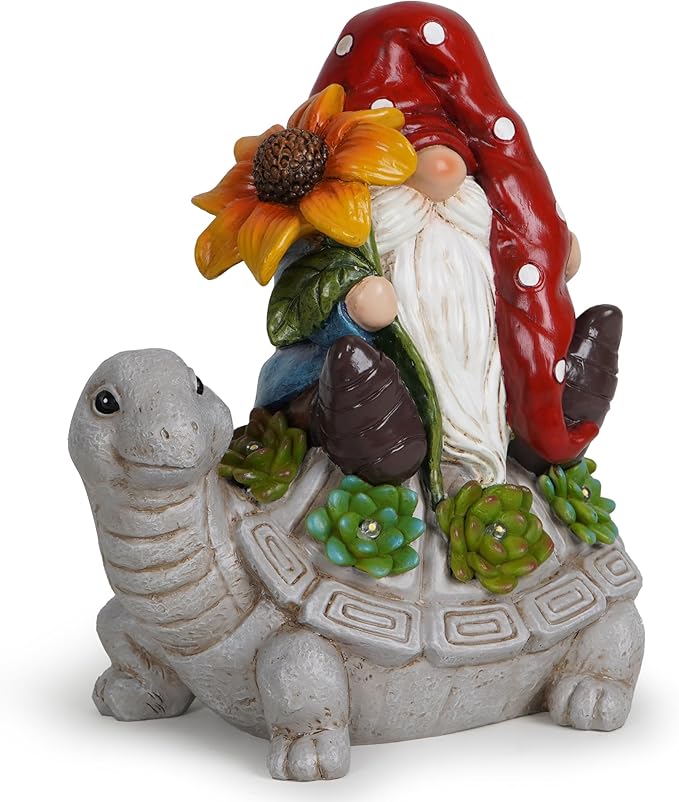 Hodao Patio Garden Theme Solar Gnome & Turtle Sculpture Statue - Lawn, Deck, Balcony, Patio Spring/Summer Decorations - Creative Housewarming Gifts-VerdiqueGarden