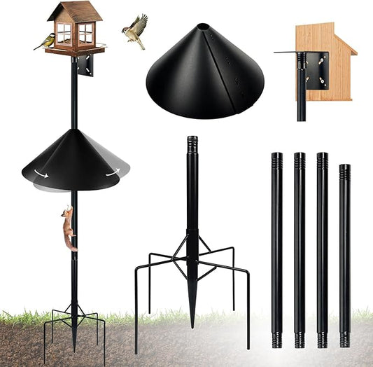 Bird Feeder Pole for Outdoors, 90 Inch Tall with 1-Inch Heavy Duty Steel Tube, 18 Inch Squirrel Baffle, 5-Prong Base, Adjustable Feeding Station for Bird feeders for Outdoors birdbath-VerdiqueGarden