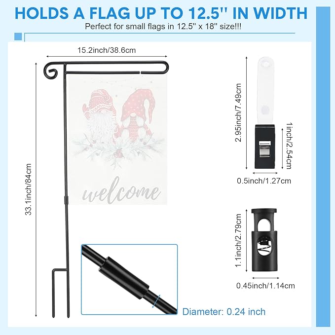 10 Pack Garden Flag Stand with Flag Stoppers and Clips, Black Powder Coated Weather Proof Garden Flag Pole Holder for Outdoor Garden Flag (Classic Style, 15.2 x 33.1 Inch)-VerdiqueGarden