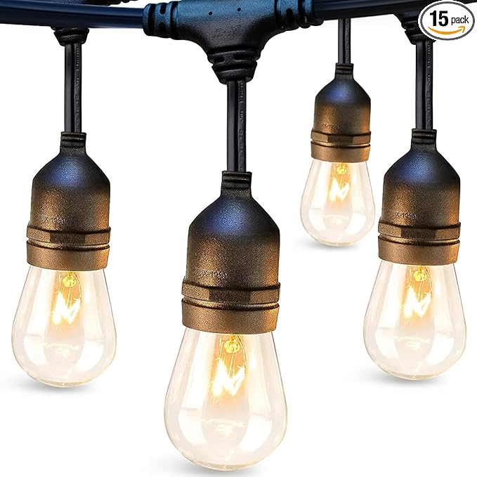 addlon 36 FT Outdoor String Lights Commercial Grade Weatherproof Strand, 15 Edison Vintage Bulbs, 12 Hanging Sockets and 3 Spare Bulbs, ETL Listed Decorative Cafe Patio Lights for Bistro Garden-VerdiqueGarden