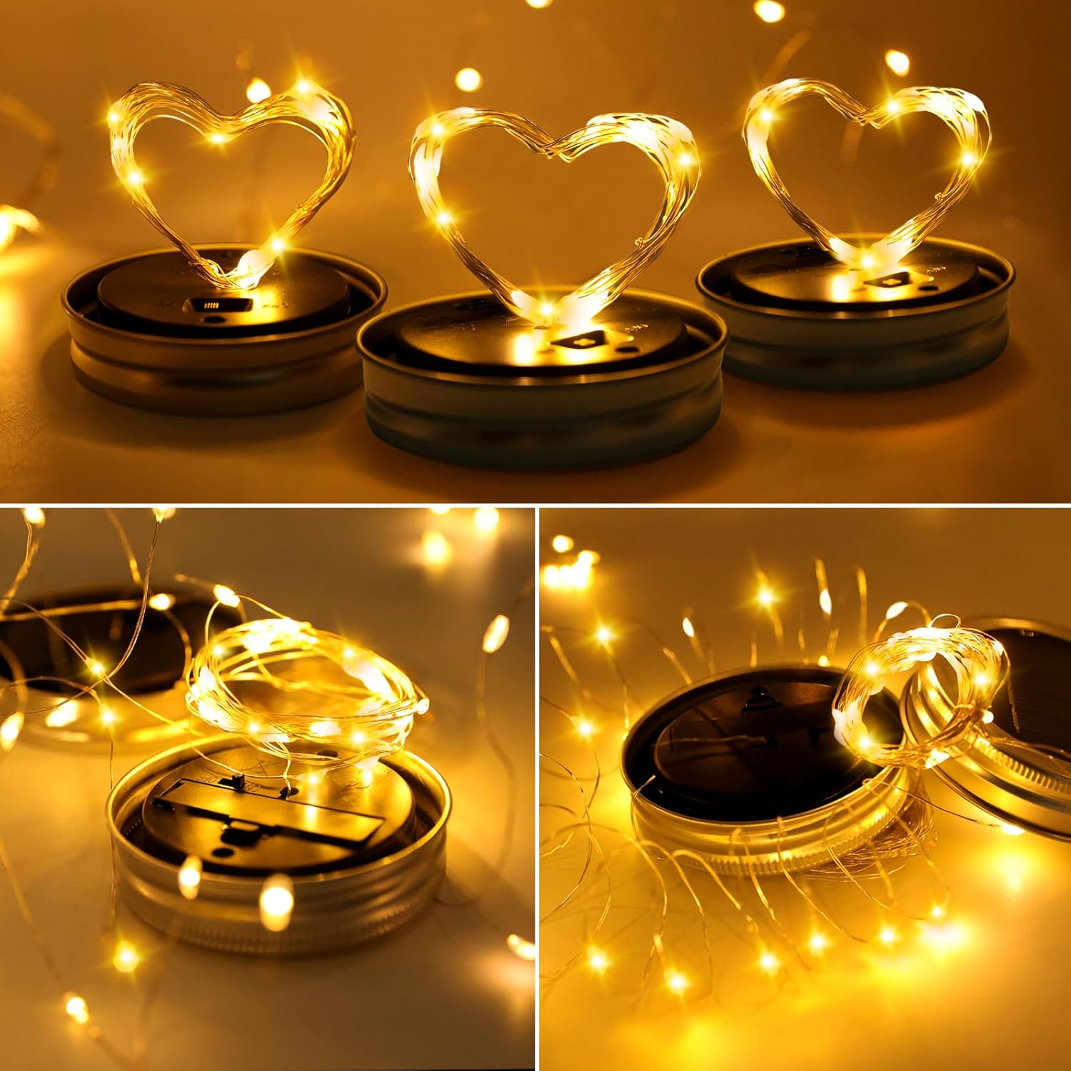 ZNYCYE Mason Jar Solar Lights for Outside, 6 Pack 30 LED Fairy Lights Mason Jar Solar Lids Outdoor Waterproof String Lights with Hangers (No Jars) for Patio Garden Yard Lawn Decor - Warm White-VerdiqueGarden