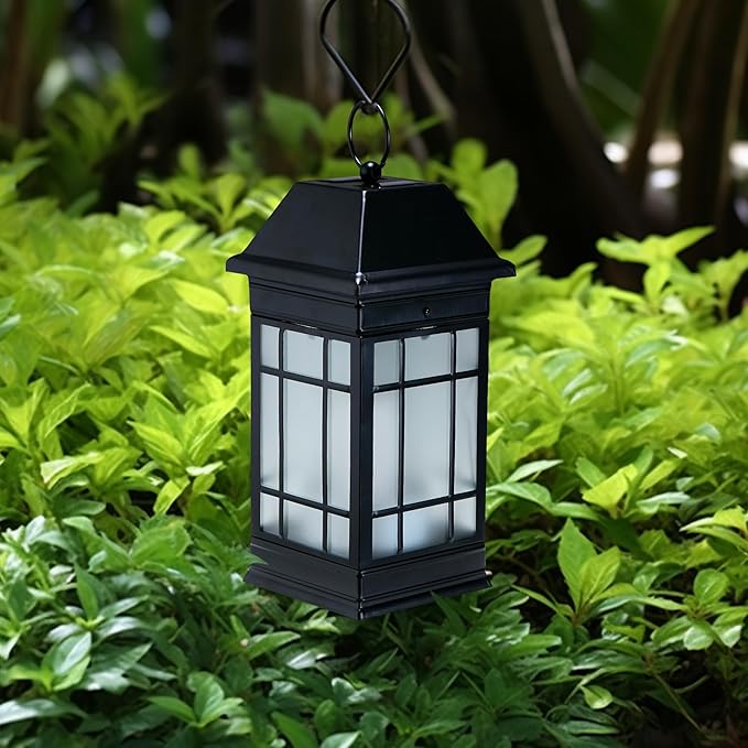 14" Solar Lantern Outdoor Waterproof, Glass Flickering Flame Solar Lanterns, Hanging Metal Lantern Decorative for Patio Front Porch Garden Backyard Tabletop Mothers Day Gifts Mom-VerdiqueGarden