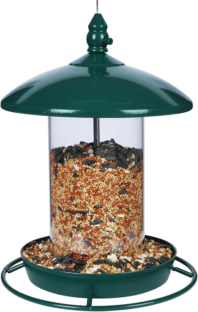 Metal Bird Feeder for Outside Hanging,Wild Bird Feeders for Cardinal, Large Roof and Tray - 6 Port-VerdiqueGarden