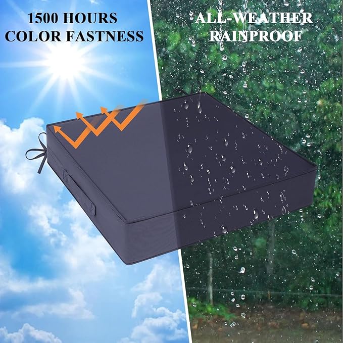 Outdoor Chair Cushions Set of 2 for Patio Furniture 18.5x16x3 Inch Waterproof Patio Chair Cushion 3 Year Color Fastness Rectangle Elastic Foam Garden Couch Pads with Ties and Handle,Grey-VerdiqueGarden