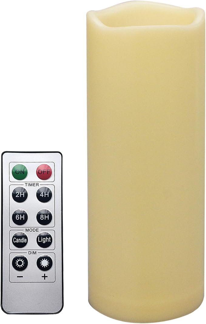 iZAN 1 PCS Outdoor Flameless LED Pillar Candle with Remote & Timer - Long Lasting Waterproof Flickering Battery Operated Electric Candle for Christmas Lantern Party Wedding Decoration 3"x8"-VerdiqueGarden