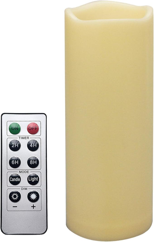 iZAN 1 PCS Outdoor Flameless LED Pillar Candle with Remote & Timer - Long Lasting Waterproof Flickering Battery Operated Electric Candle for Christmas Lantern Party Wedding Decoration 3"x8"-VerdiqueGarden