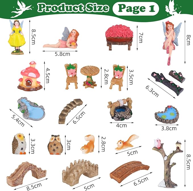 109 Pcs Fairy Garden Accessories Fairy Garden Kit Miniature Fairy Figurines Accessories Fairy Animals Decor Outdoor for DIY Garden Dollhouse-VerdiqueGarden