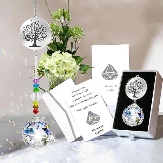 Memorial Gifts Crystal Suncatcher,Unique Sympathy Gifts for Loss of Loved One,Rainbow Maker Bereavement Gifts Box for Loss of Father Mom Dad Son Daughter Husband Brother Grandmother (Tree)-VerdiqueGarden