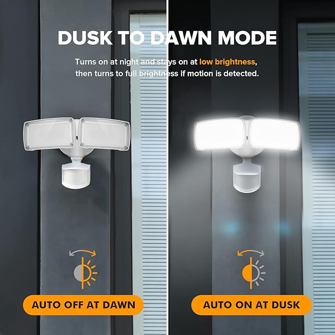 LUTEC 38W 3500 Lumen LED Motion Activated Integrated Dual-Head Floodlight Outdoor with Motion Sensor, 5000K Daylight, Dusk to Dawn, Exterior Security Wall Light for Patio, Garden, Yard(White)-VerdiqueGarden