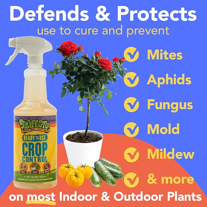 Trifecta Crop Control Ready to Use Maximum Strength Natural Pesticide, Fungicide, Miticide, Insecticide, Help Defeat Spider Mites, Powdery Mildew, Botrytis and Mold on Plants 32 OZ Size-VerdiqueGarden