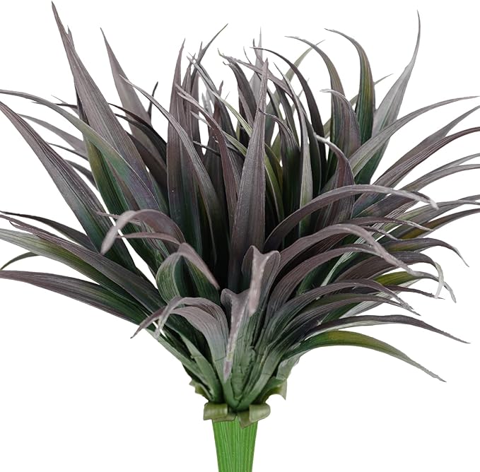 6Pcs Artificial Grass Fake Plants 17.3in Outdoor Plants UV Resistant Faux Greenery Stems Fake Grass for Home Window Garden Office Patio Pathway Front Porch Halloween Décor Green & Black-VerdiqueGarden