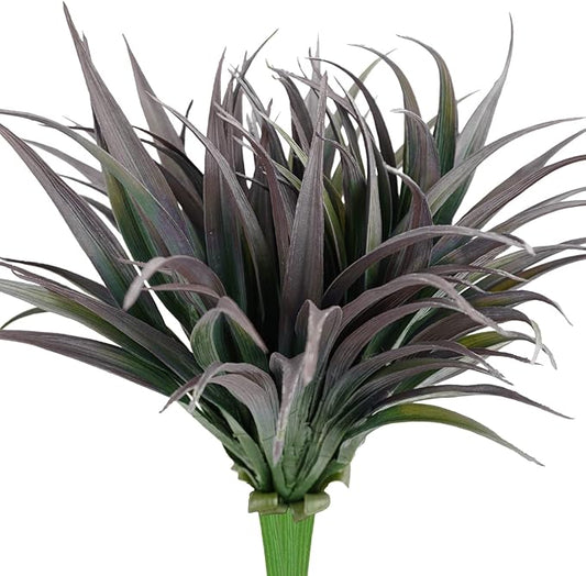 6Pcs Artificial Grass Fake Plants 17.3in Outdoor Plants UV Resistant Faux Greenery Stems Fake Grass for Home Window Garden Office Patio Pathway Front Porch Halloween Décor Green & Black-VerdiqueGarden