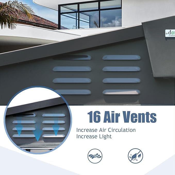 Domi Backyard Storage Shed 11’ x 12.5’ with Galvanized Steel Frame & Windows, Outdoor Garden Shed Metal Utility Tool Storage Room with Lockable Door for Patio(Dark Gray)-VerdiqueGarden