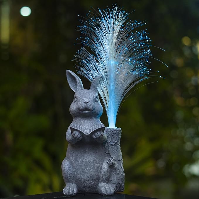 Solar Rabbit Garden Statue with Color-Changing LED Lights – Bunny Figurine for Outdoor Patio, Lawn, Yard & Balcony Decor, Perfect Gardening, Housewarming & Birthday Gifts for Women, Mom & Grandma-VerdiqueGarden