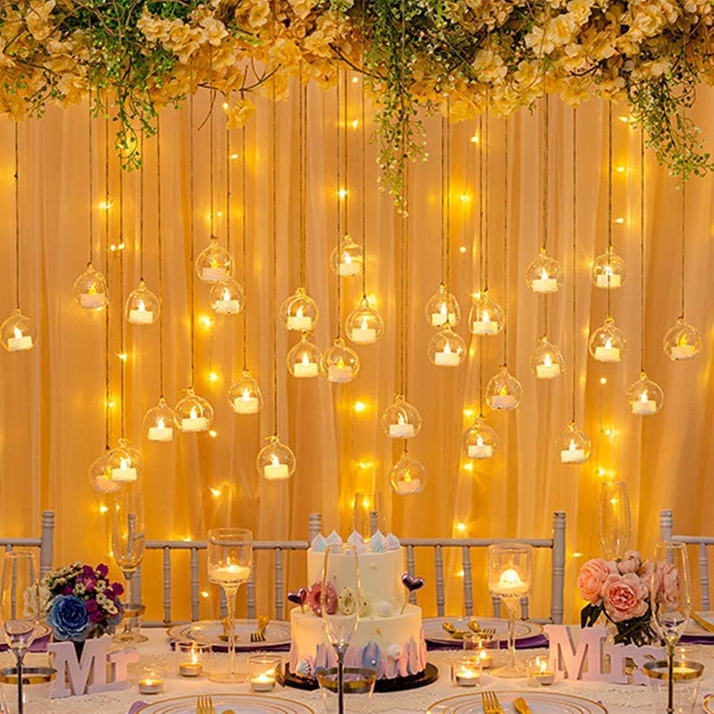 Sziqiqi Hanging Glass Globes Orbs Tea Light Candle Holders with Flameless LED Tealight for Wedding Ornaments, Wedding Birthday Christmas Party Centerpiece Accessory 2.36inch 30pcs +6 Extra-VerdiqueGarden