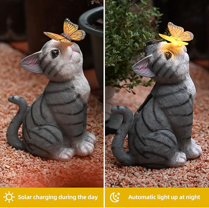 Cat Garden Figurines Outdoor Decor Solar Statue with LED Lights for Patio Lawn Yard Art Decoration Housewarming Garden Gift-VerdiqueGarden