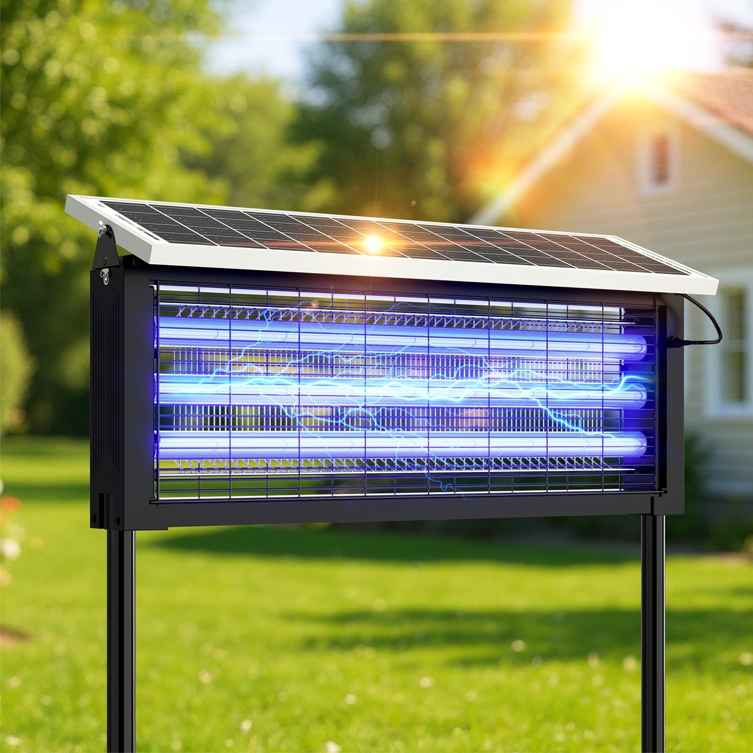 Solar Bug Zapper Outdoor, 30W Large Mosquito Zapper, Electric Mosquito Killer Outdoor, Waterproof & Portable Fly Killer, Rechargeable Flying Insect Trap for Patio, Yard, Garden, Home, Camping, Black-VerdiqueGarden