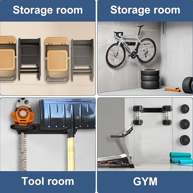 Garage Tool Organizer Wall Mount, 2Pack Folding Chair Storage Rack, Heavy Duty Garden Tool Holder for Hanging Shovel Rake Broom Ladder-VerdiqueGarden