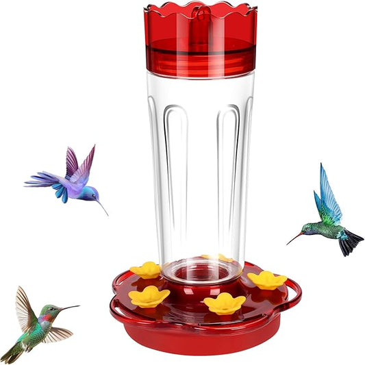 Plastic Hummingbird Feeders for Outdoors Hanging Ant and Bee Proof, 1 Pack 15 Ounces Red Hummingbird Feeder with 5 Feeding Ports and Perches, Built-in Ant Moat, Outside Garden Décor (Plastic, 1)-VerdiqueGarden