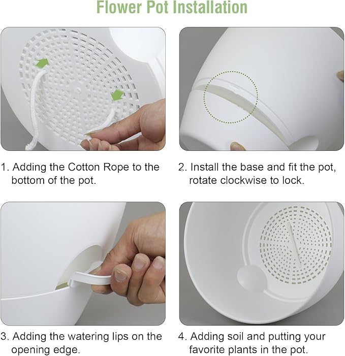 12 inch Large Self Watering Pots for Indoor Outdoor Plants, Plant Pots with Mesh Drainage Holes for Garden House Plants, Plastic Planters with Reservoir for Flower Plants, White-VerdiqueGarden