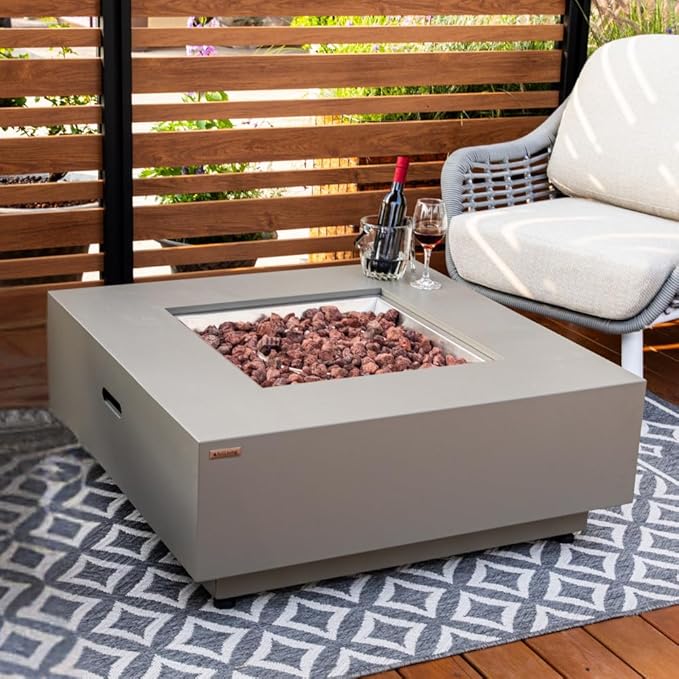 Ashton 36” Propane Fire Pit Smokeless Firepit Outdoor Gas Fire Pit for Outside Patio Firepit Table Includes Rain Cover Converter Kit Lava Rocks Lid CSA Certified-VerdiqueGarden