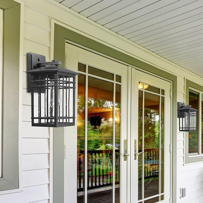 Dusk to Dawn Outdoor Wall Lantern,Exterior Wall Mount Light, 1-Light Outdoor Wall Lighting Fixture for Porch,Garage, Patio, Hallway and Entryway (Black-Wall Light, 1 Pack),DDAMS-W18-VerdiqueGarden