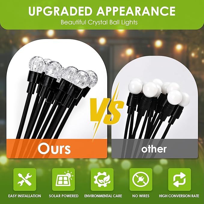 10 LED Solar Garden Lights, 6 Pack Solar Firefly Lights Outdoor Waterproof, Solar Crystal Ball Swaying Lights, Firefly Garden Lights Solar Outdoor (Warm White)-VerdiqueGarden