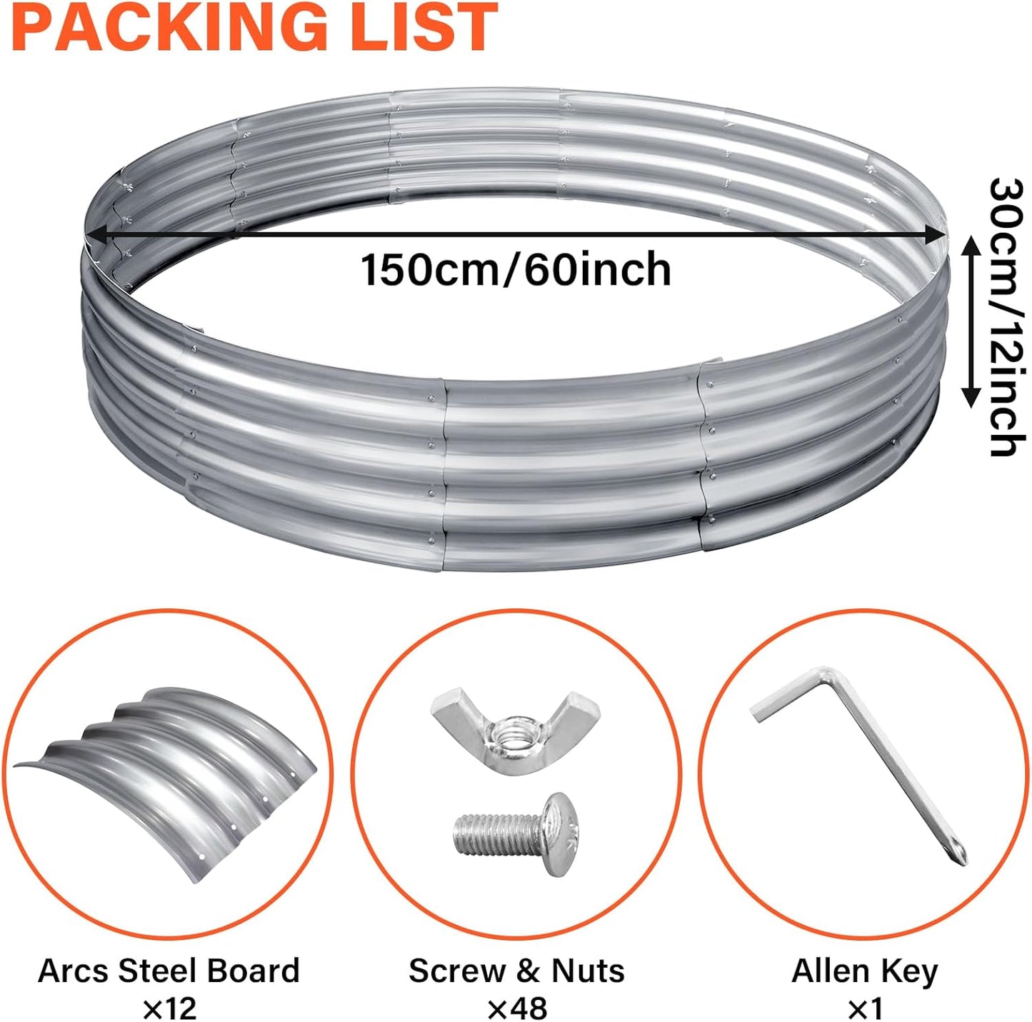 HGD 60 Inch Large Galvanized Steel Metal Fire Pit Ring - 5FT Heavy Duty Fire Rings for Outside Wood Burning - 12" Tall Portable Bonfire Firepit for Backyard, Patio, Camping-VerdiqueGarden