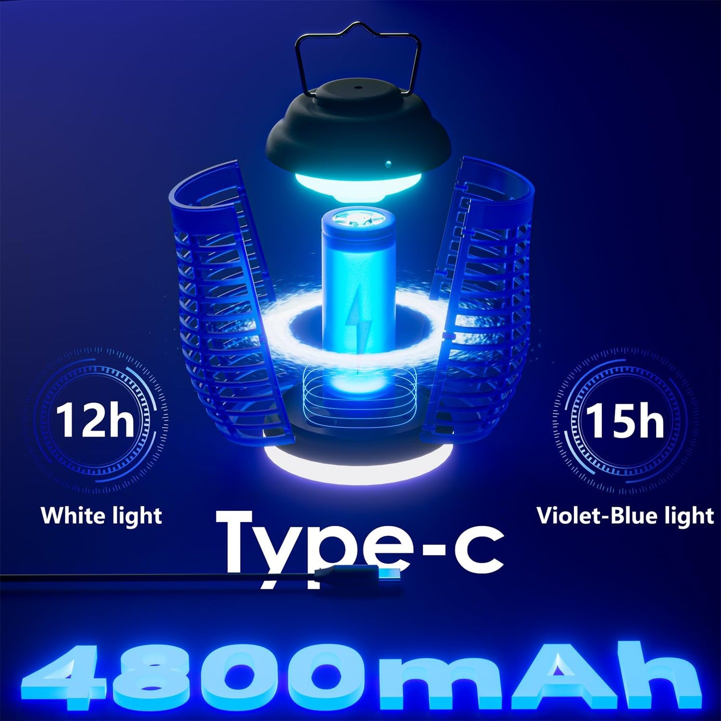 Bug Zapper Outdoor & Indoor, Mosquito Repellent Outdoor Patio, Portable & Rechargeable Fly Trap, IP67 Waterproof, Mosquito Repellent for Patio,Lawn & Garden, Camping, Kitchen, Home-VerdiqueGarden