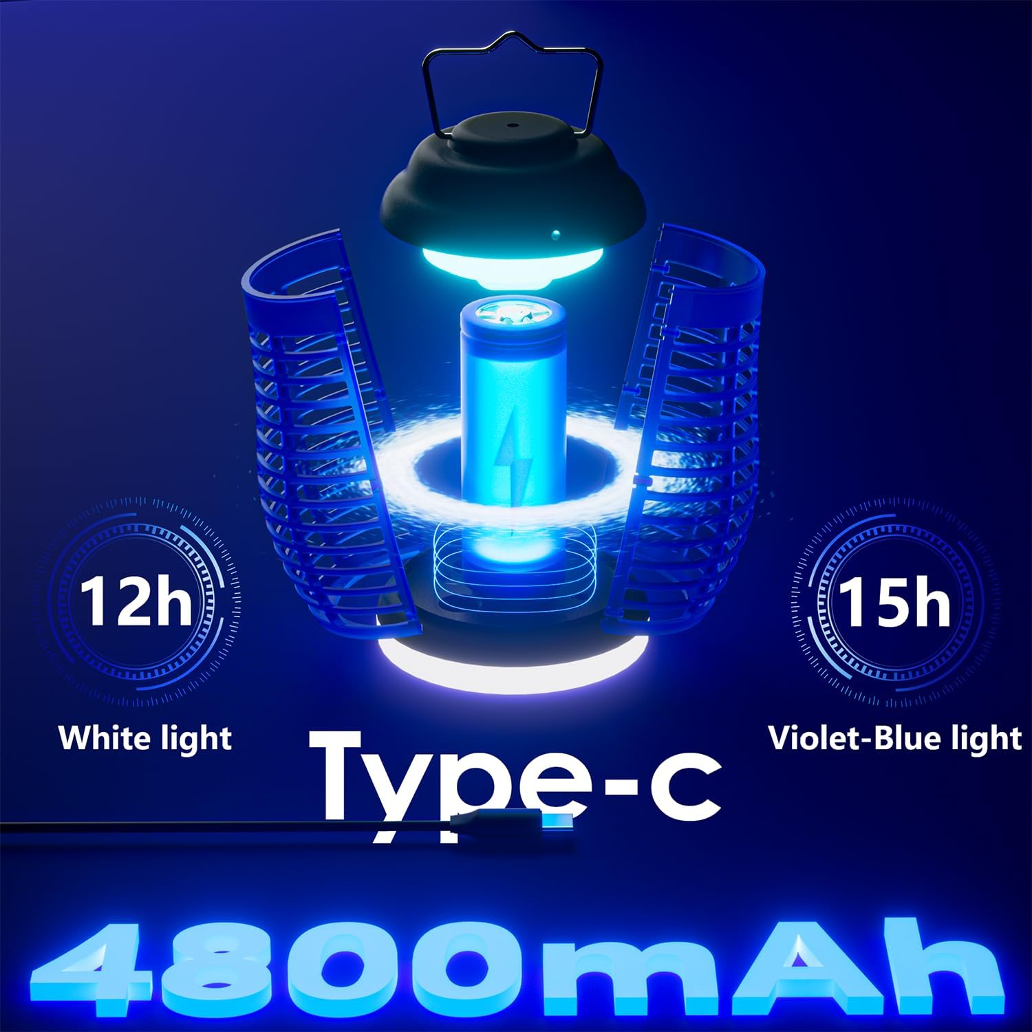 Bug Zapper Outdoor & Indoor, Mosquito Repellent Outdoor Patio, Portable & Rechargeable Fly Trap, IP67 Waterproof, Mosquito Repellent for Patio,Lawn & Garden, Camping, Kitchen, Home-VerdiqueGarden