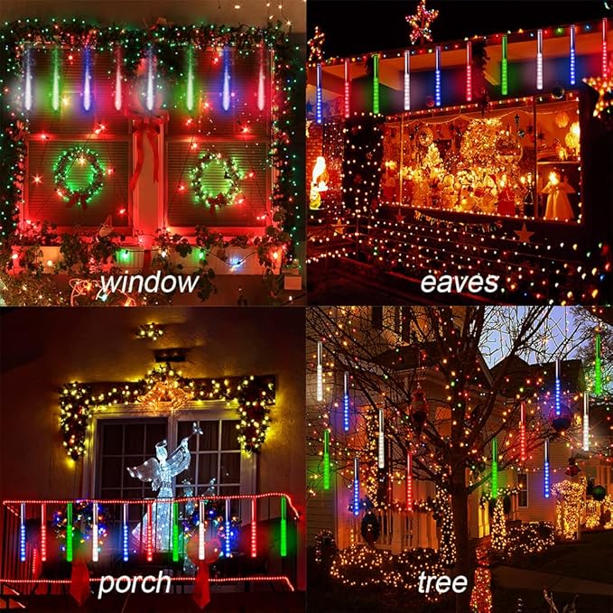 Aokudoni Christmas Lights, 16 inch/ 40 cm Meteor Shower Rain Lights, Christmas Decorations Outdoor Yard, Christmas Lights Outdoor for Tree House Holiday Party Wedding, UL Plug, Multicolor-VerdiqueGarden