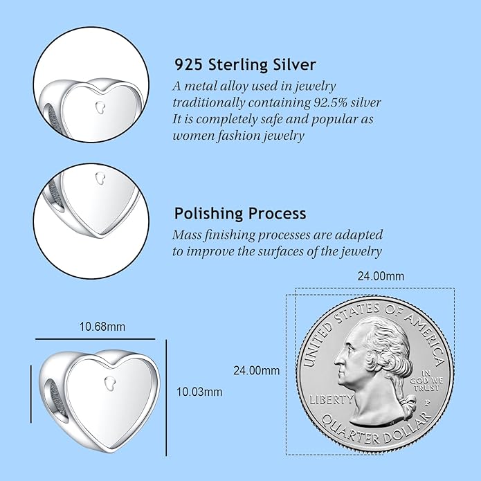Annmors Personalized Photo Charm for Bracelet Necklaces,925 Sterling Silver Charm Love Heart Shaped Engraved Customize Picture Gift for Birthday Mother's Day Christmas,Bead Charms Jewelry for Women