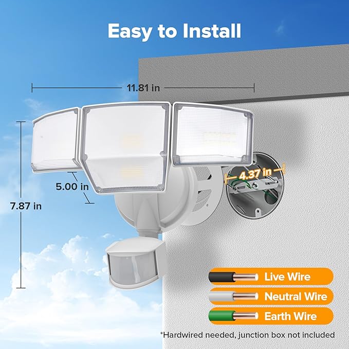 LUTEC 80W 9000LM LED Security Light Motion Sensor Outdoor Lights, 4 Head LED Flood Lights Outdoor 5000K Daylight, IP65 Waterproof, Motion Detected Lights for Outside, House, Garage, Yard (White)-VerdiqueGarden