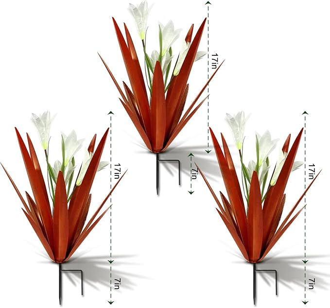 Homight Metal Agave Plant Outdoor Decoration Outdoor Garden Decoration Lily Mexican Yard Art Plant Garden Agave Lily Decorative Garden Gift… (3 Big White Lilies)-VerdiqueGarden