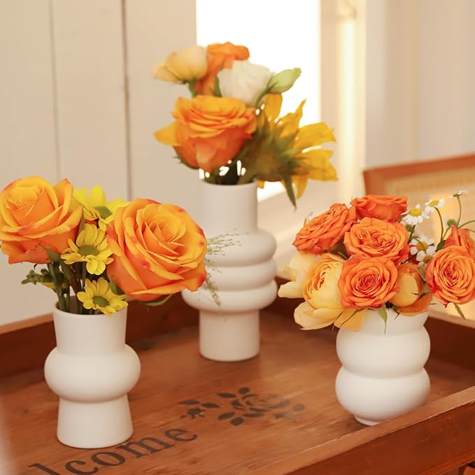 Ceramic Vase for Decor, White Boho Ceramic Vase in Bulk Small Boho Vases Set for Home Modern Minimalist Farmhouse Decoration White Bud Vases for Shelf Decor, Table, Bookshelf (Set of 9)-VerdiqueGarden