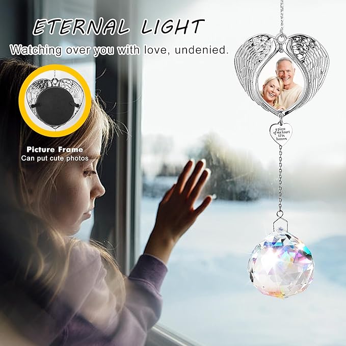Memorial Gifts for Loss of Loved One, Sympathy Gifts Personalized Memorial Picture Frame Ornament - SunCatcher Crystal Ball, Rainbow Bereavement Gift Ideas for Loss of Mom, Dad, Friend-VerdiqueGarden